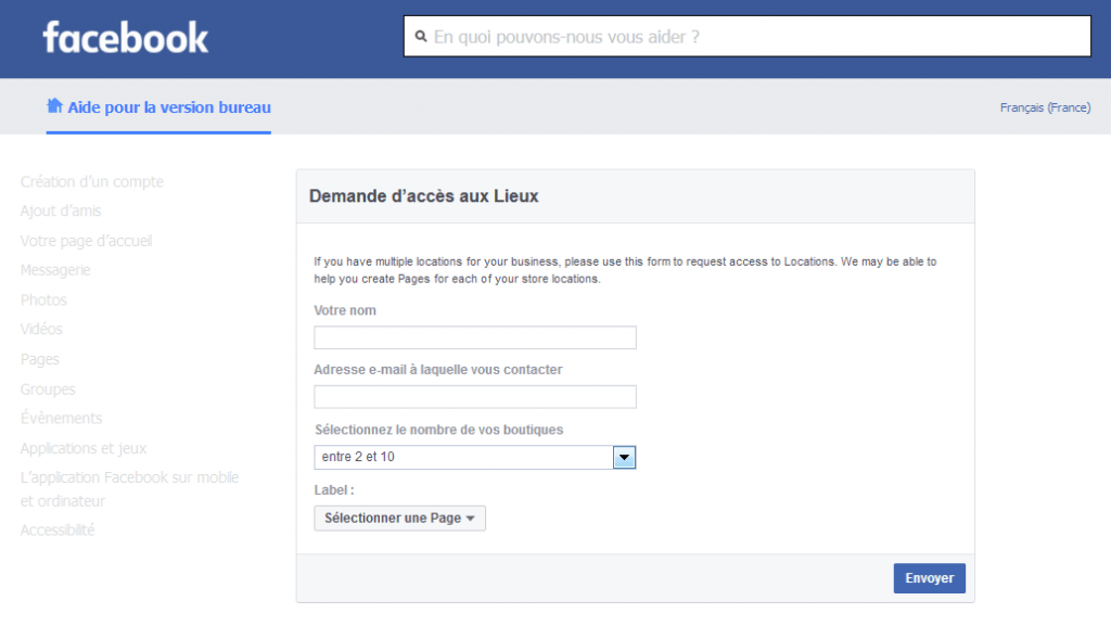 Facebook Pages Lieux Demande Acces