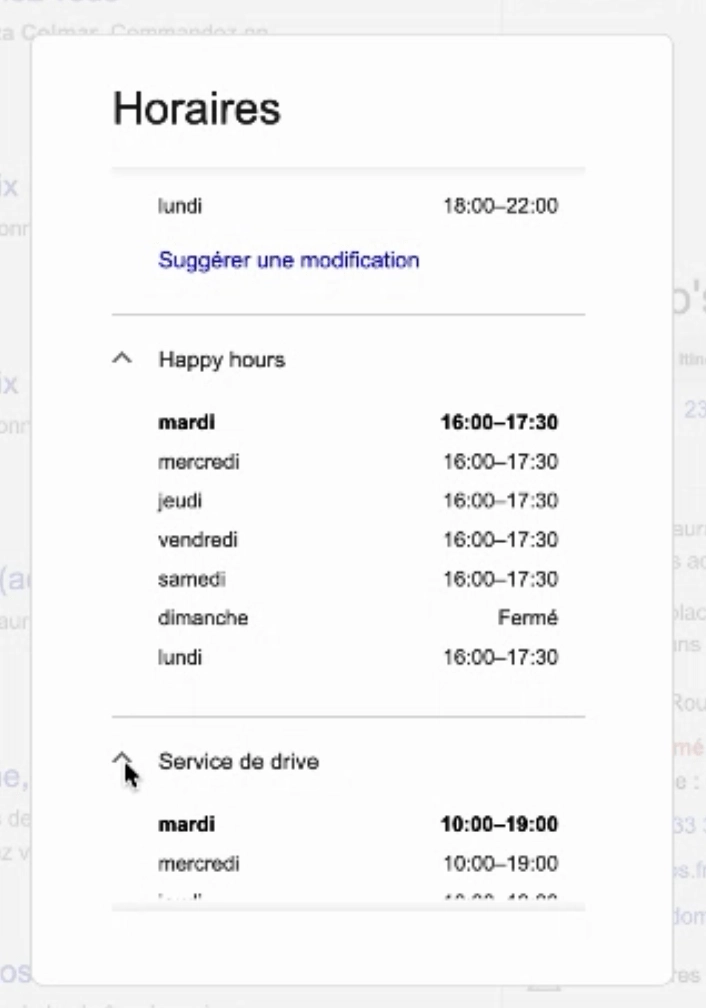 Google My Business Horaires supplémentaires